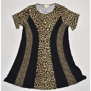 Michael Kors Women's T Shirt Dress Cheetah Polyester Multicolor Plus Size 0X